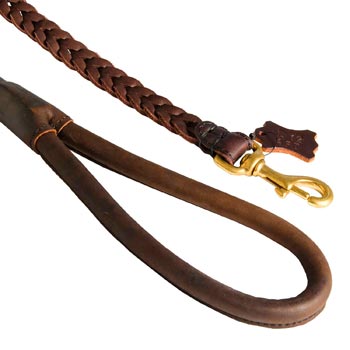 Braided Leather Boxer Leash with Brass Snap Hook