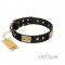 "Antique Gloss" FDT Artisan Black Leather Boxer Collar with Bronze-like Plates and Small Studs