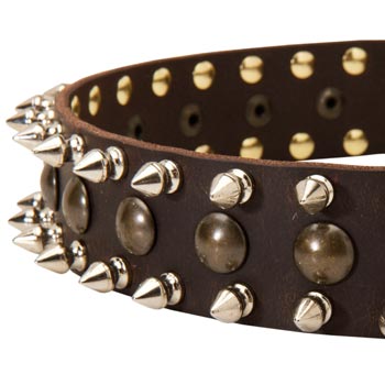 Boxer Leather Collar with Hand Set Spikes  And Studs