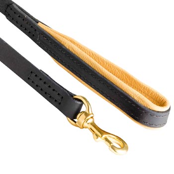 Leather Leash for Boxer with Nappa Padding on Handle